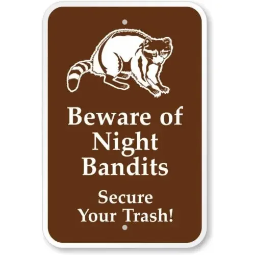 （2D Tin painting）Beware Night Bandits Aluminum Weatherproof  Sign-Aluminum