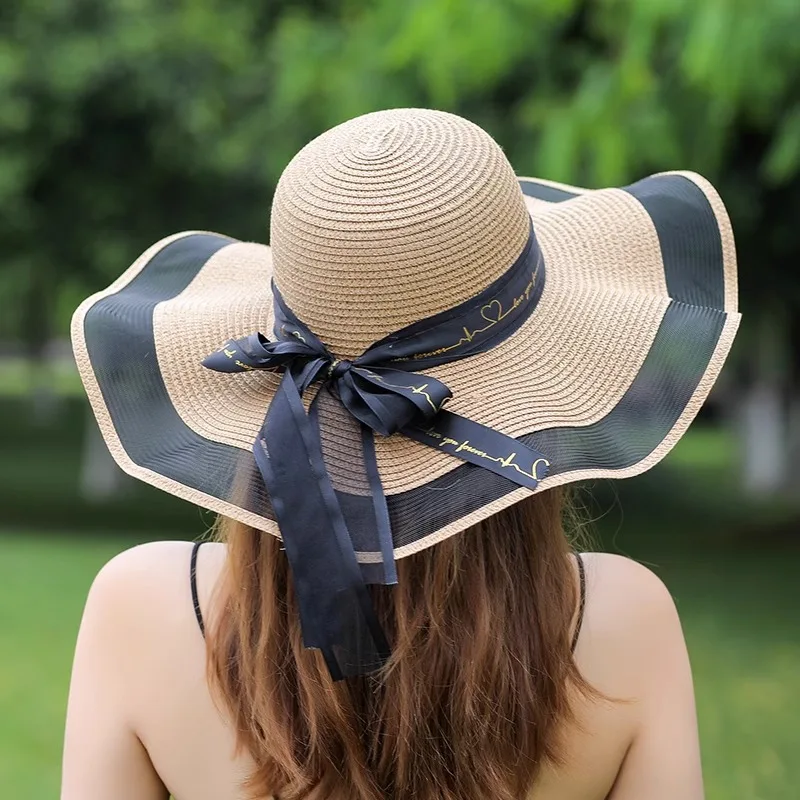 

Summer Straw Hat with Bowknot Women Sun Hat Elegant Protection Shading Outdoor Beach Hat for Women