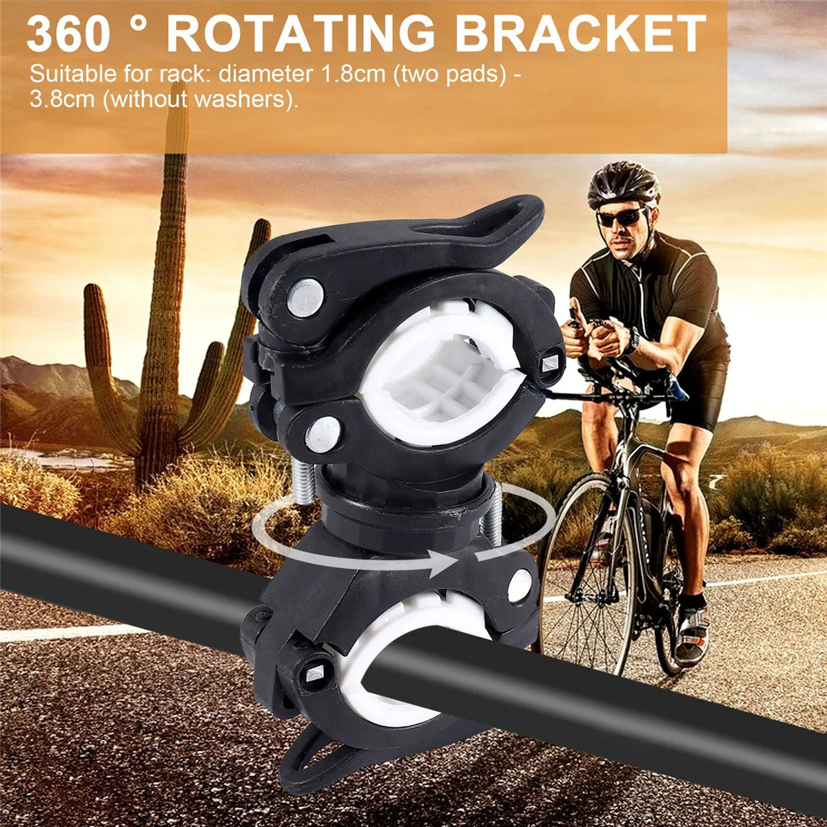 Luce per bici da ciclismo girevole a 360 gradi Doppio supporto LED Torcia anteriore Lampada Pompa Supporto per manubrio Accessori per biciclette Ricco