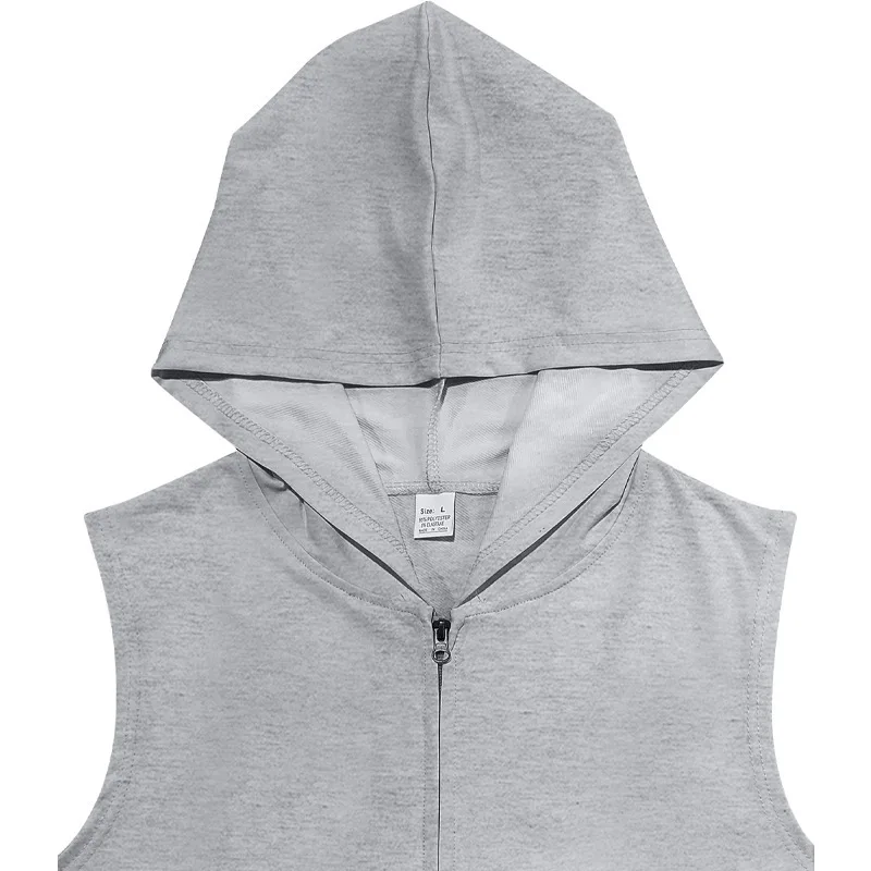 American Summer Neue Kapuzenweste für Herren, Sport, Fitness, Training, Reißverschluss, Strickjacke, ärmellose Weste – Detail 17