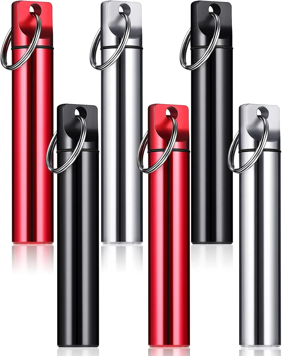 

6 Pcs Portable Aluminum Toothpick Holder with Keychain, 3 Colors for Travel Camping Picnic