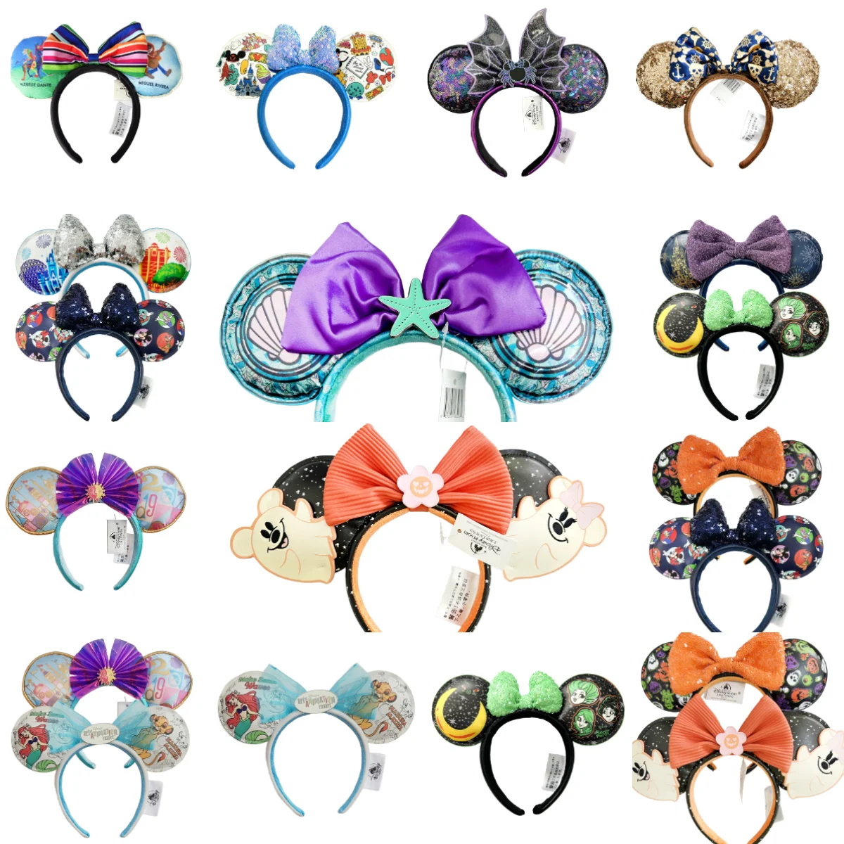 

Новая повязка на голову принцессы Диснея с ушками Микки Мауса Рапунцель Белоснежка с бантом и блестками, обруч для волос, аксессуары для девочек, подарок на Хэллоуин, Рождество