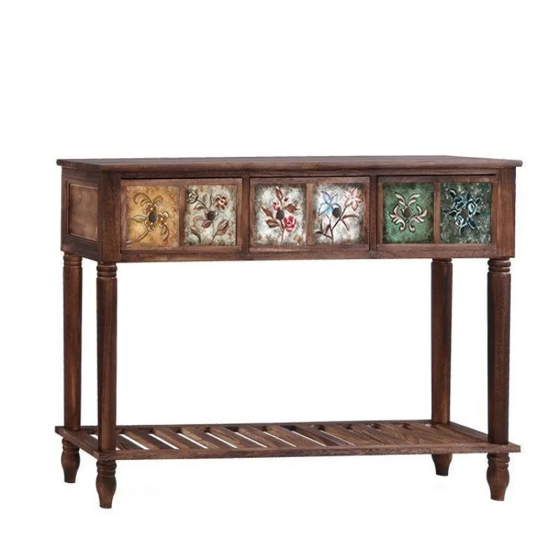 American solid wood flower stand porch simple balcony painted shelf retro living room foyer locker strip against the wall