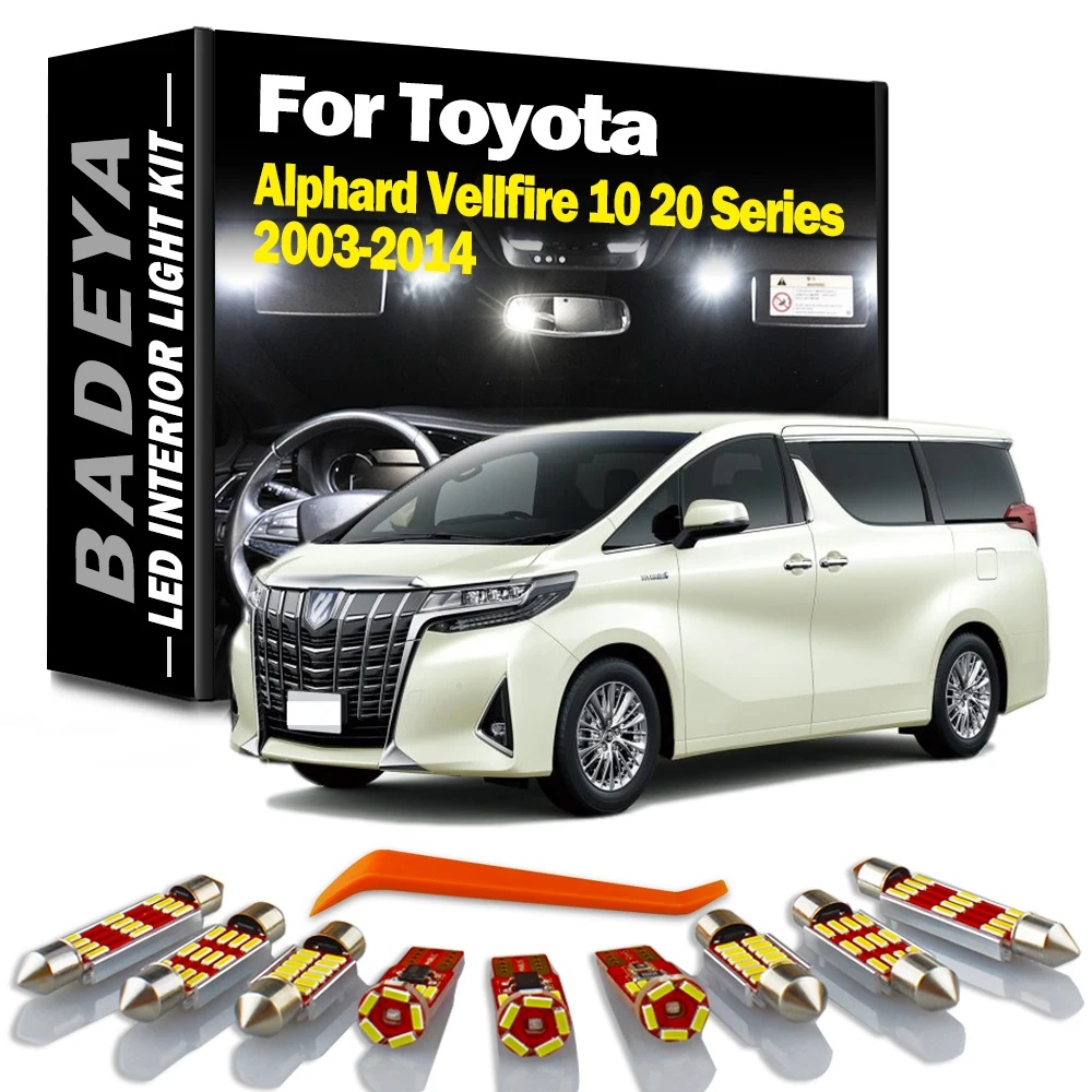 BADEYA LED Interior Map Dome Trunk Light Kit For Toyota Alphard Vellfire 10 20 Series 2003-2010 2011 2012 2013 2014 Car Bulbs