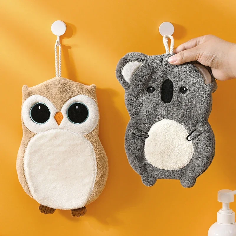 

Cute Animal Cartoon Hanging Hand Towels, Fluffy Towels Quick Drying Cloth, Ultra Absorbent Hand Towels Cartoon Owl Koala Shape