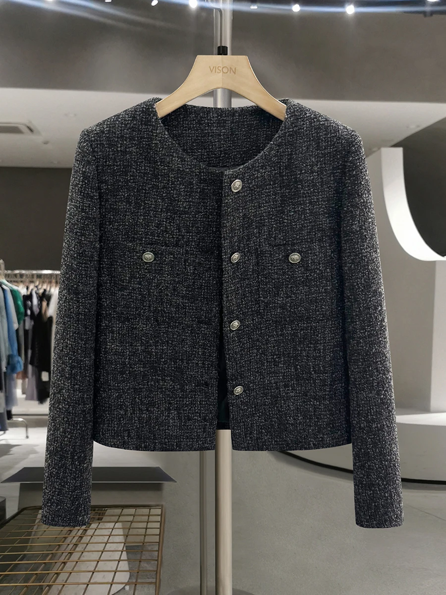 

Женская модная элегантная прямая куртка-пальто с длинными рукавами, круглым вырезом и пуговицами, модель Deep ey down Jaet