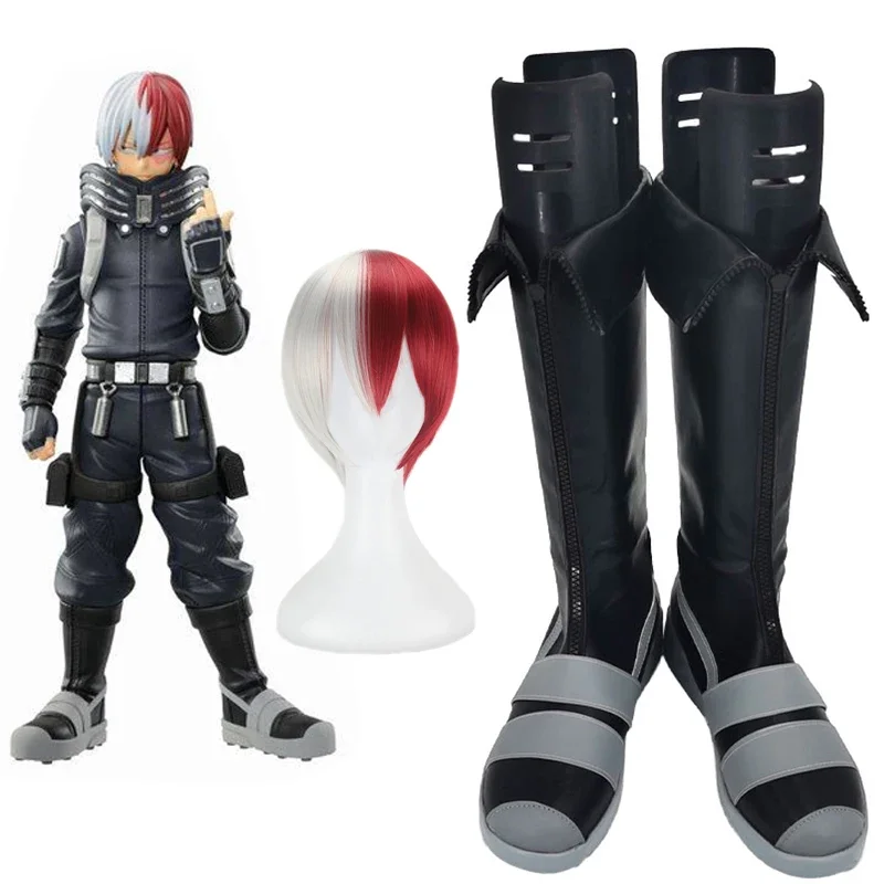 FC6Anime My Hero Academia Todoroki Shoto Cosplay Shoes Role Play Boots Wig New@FC8！
