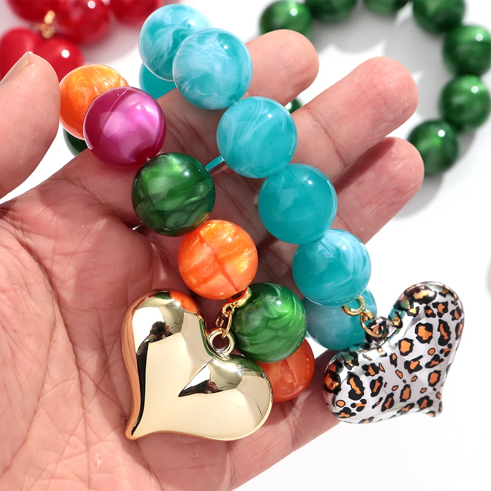 Boho Bunte Runde Perlen Herz-Anhänger Elastische Armbänder Mode Geometrische Perlenarmband Damen Schmuck Geschenke – Detail 7