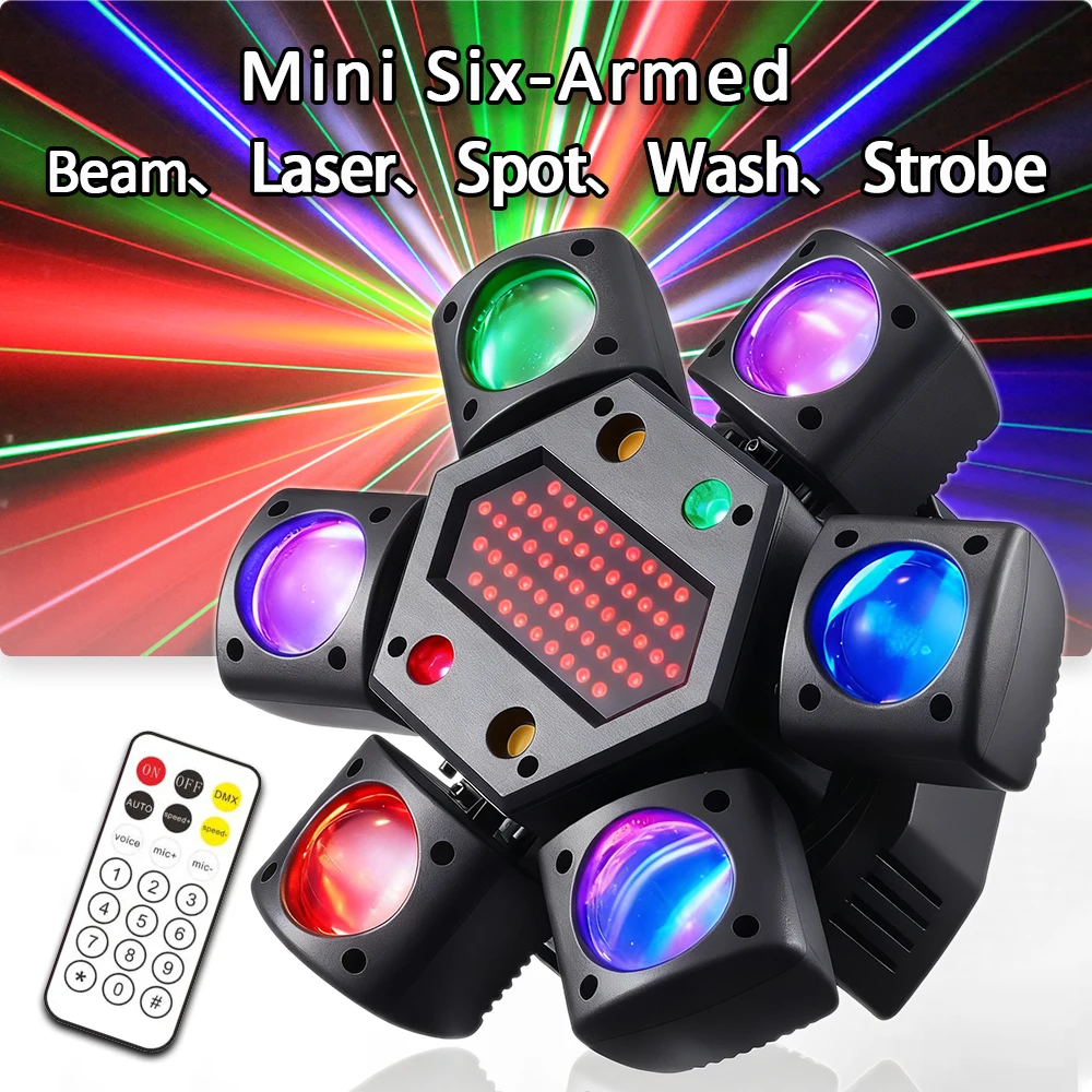 

80 Вт светодиодные диско-светильники с подвижной головкой, 6-рамный мини-луч, эффект стробел, вечеринка, DJ DMX512, пульт дистанционного управления, сцена, ночной клуб, свадебная вечеринка, DJ