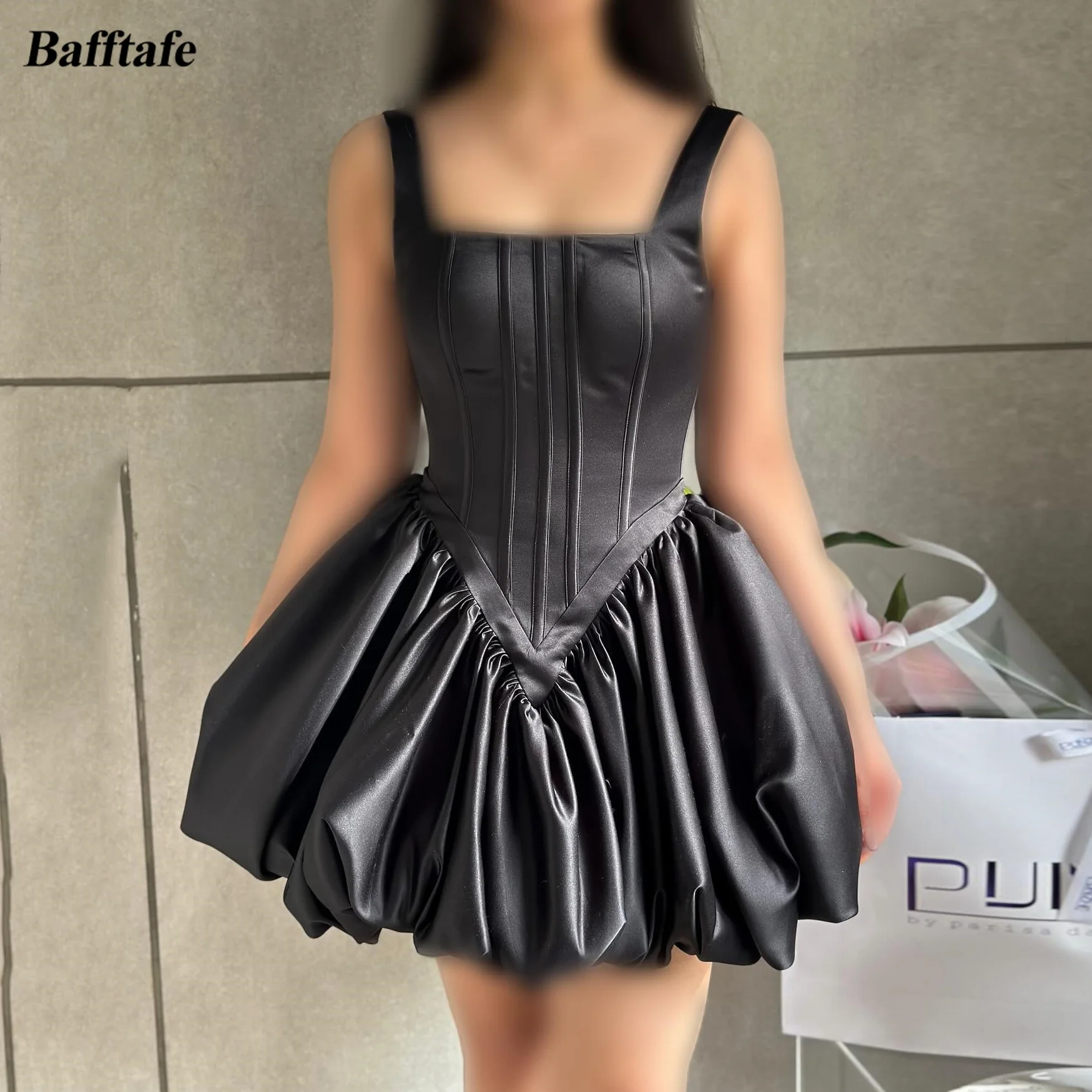 Bafftafe preto uma linha de cetim vestidos de baile gola quadrada cintura baixa ossos ocasião especial vestido de festa vestido de baile personalizado