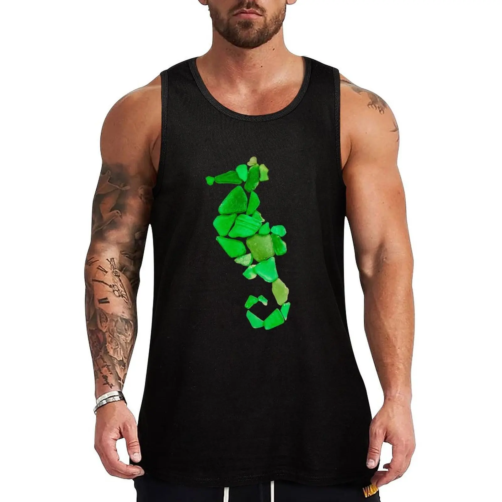 

Colourful Green Sea-glass Ocean Seahorse Tank Top Heavy Duty Tank Top Work Outdoor Sleeveless Shirt