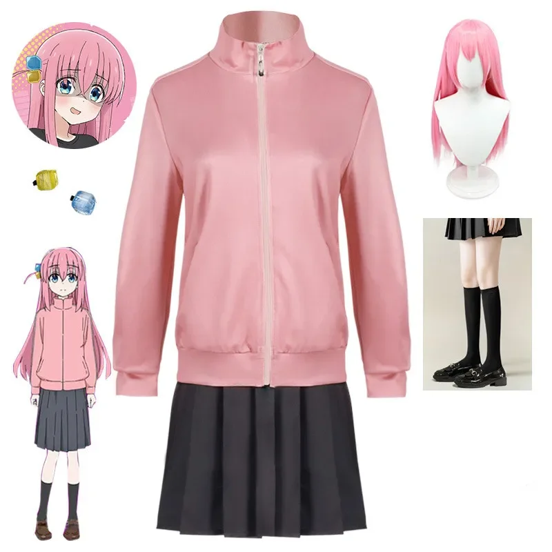 Gotou Hatori Cosplay Bocchi The Rock Kita Ikuyo Cosplay Costume JK Uniform Pink Jacket Skirt Wig Suit Halloween Women