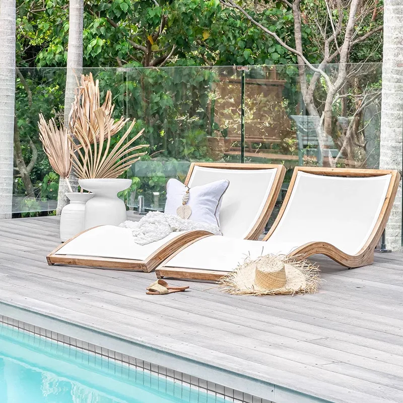 

Outdoor reclining bed courtyard villa swimming pool lounge chair solid wood open-air waterproof outdoor patio seaside teak beach
