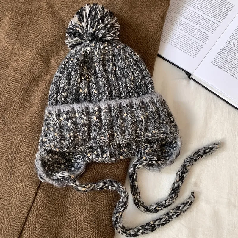 

Разноцветные шерстяные вязаные шерстяные шапки для женщин, осенние и зимние морозостойкие теплые шапочки с защитой ушей