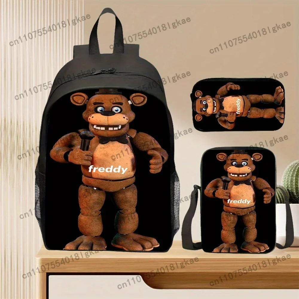 [Freddy Backpack Set] 3pcs[2D Flat Printing] Freddy Theme Casual Backpack Set With Adjustable Shoulder Straps - Lightweight Zipp
