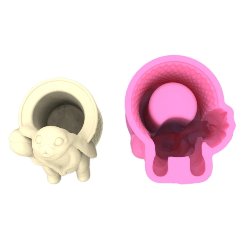 Rabbit and Girl Silicone Mold for DIY Flower Pots Reusable Pen Holder Epoxy Casting Molds Home Ornament Resin Molds