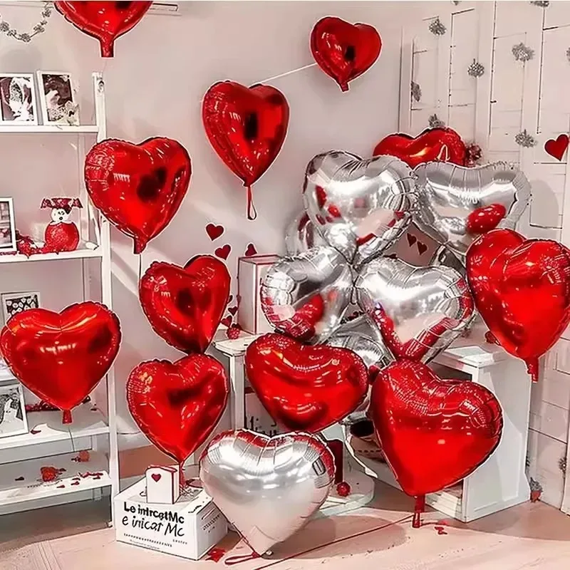 10pcs 10/18inch Heart Shape Foil Balloons Wedding Birthday Propose Marriage Party Decorations Aluminum Foil Air Balls Globos