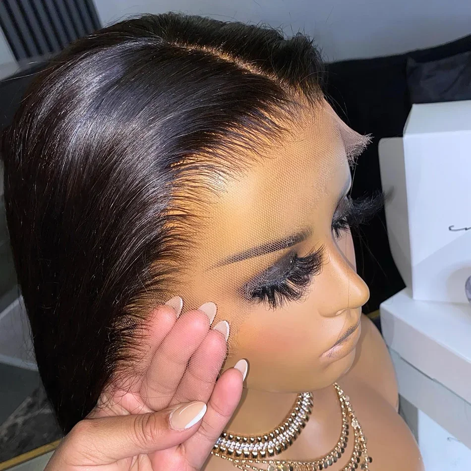 

13x6 Hd Прозрачные кружевные фронтальные парики Бразильские 32 36-дюймовые прямые парики из натуральных волос для чернокожих женщин Предварительно выщипанные плотность 180