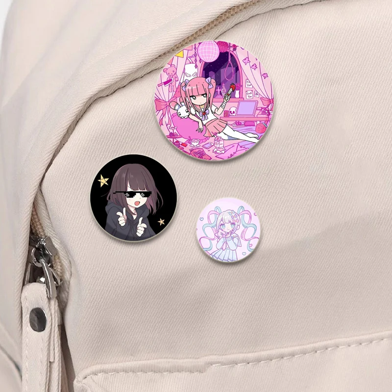 Menhera Chan Cute Cartoon Brooches HD Print Round Pin for Backpack Cothes Accessories Nanase Kurumi  Anime Badge Decoration Gift