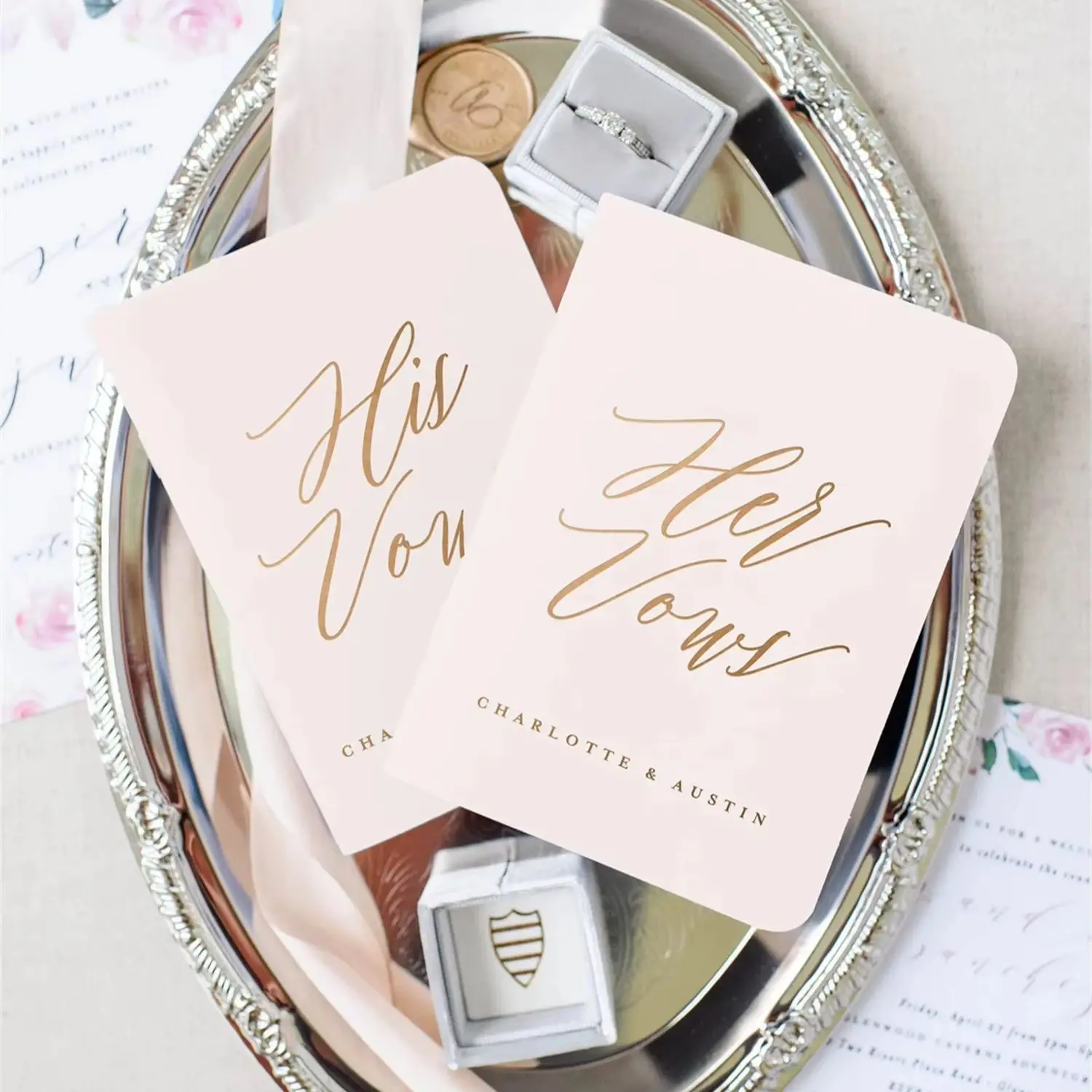 Wedding Vow Books, Custom Vow Books set of 2, Personalized Vow Book, His & Her Vow Booklets, Elegant Vows Books Gold Foil, Luxur