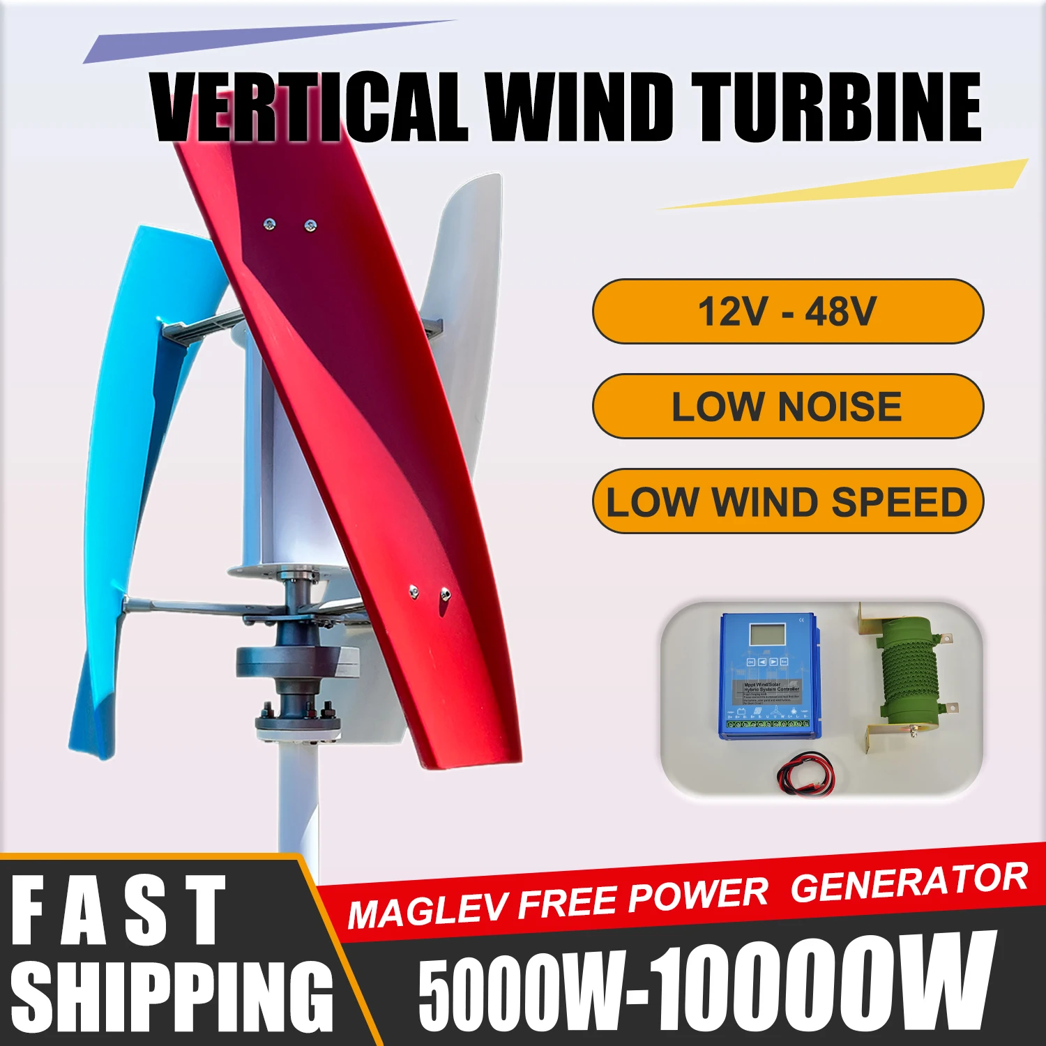 5000W 10000W Vertical Wind Turbine 12V 24V 48V Low Start Wind Speed with Mppt Hybrid Controller Off Grid System 110V/220V Output