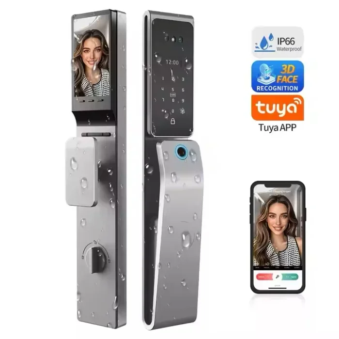 Face Recognition Fingerprint Password Card Unlock Smart Door Lock With Camera Waterproof Outdoor 3d Electric Smart Door Lock