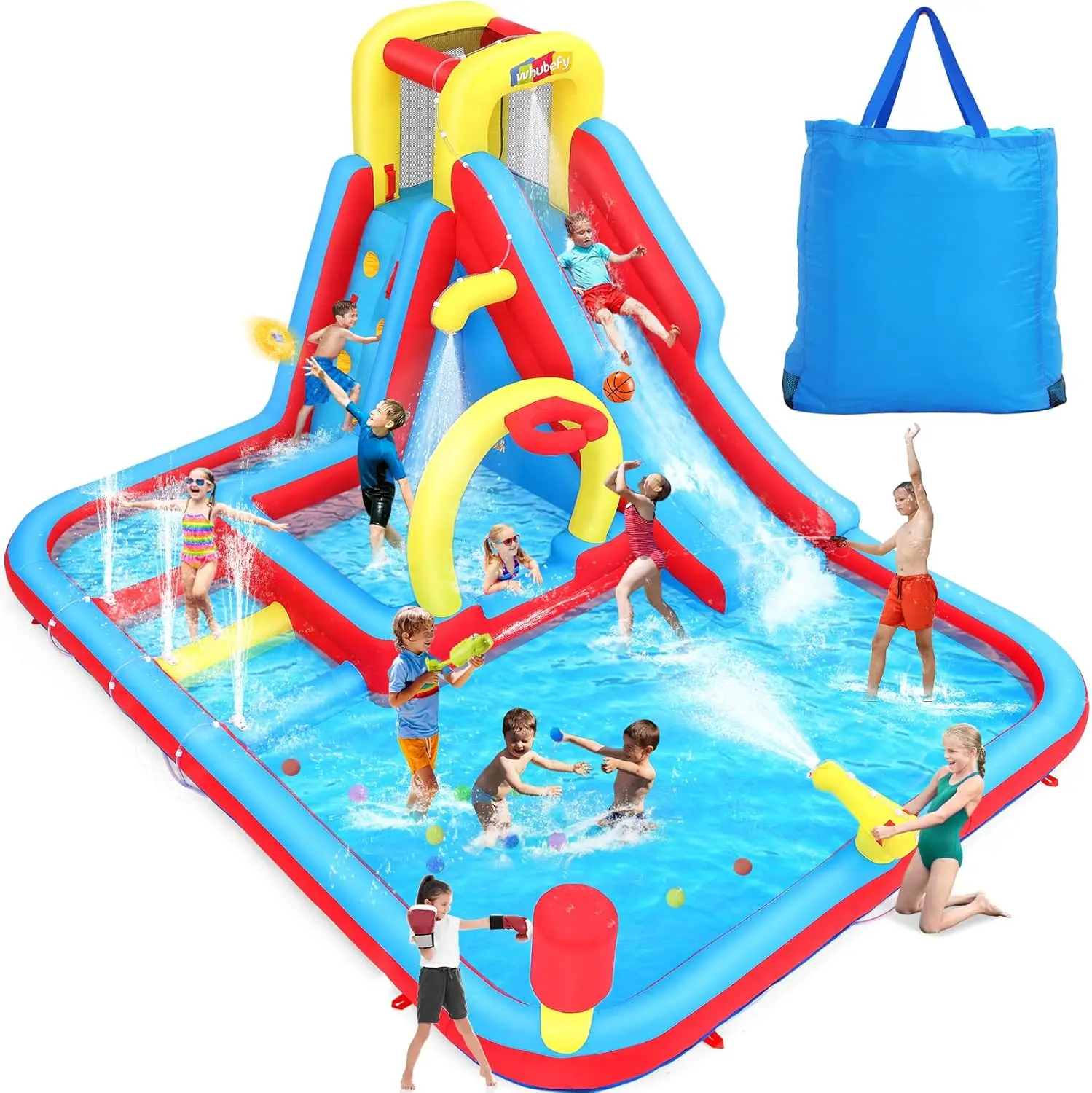 Nadmuchiwana zjeżdżalnia wodna tor przeszkód dla dzieci na podwórku wysadzany Park wodny z 3 interaktywnymi przeszkodami w wodzie, głęboki basen ze Spri