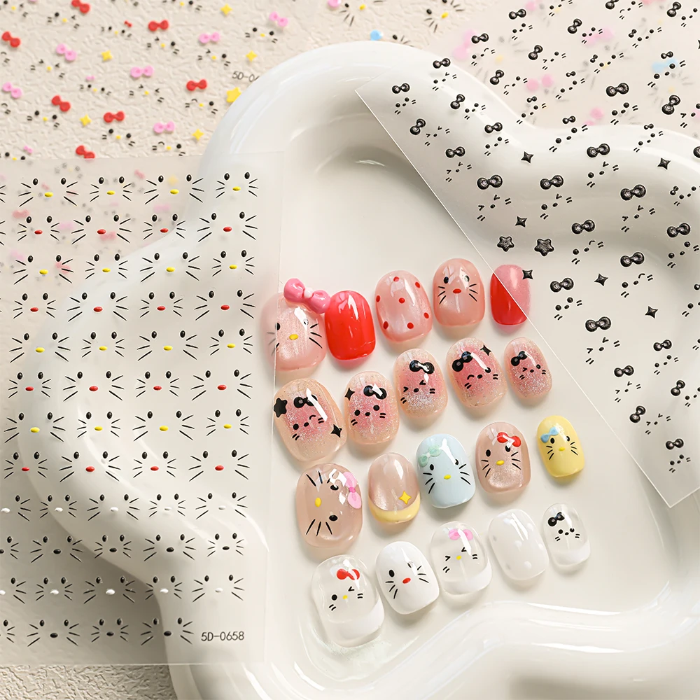 ﻿ 1 قطعة 5D مرحبا كيتي الوجه مسمار الشارات لطيف الكرتون الوردي القوس هريرة القط الكم ملصقات الأظافر DIY بها بنفسك الحلو مانيكير خط المتزلجون