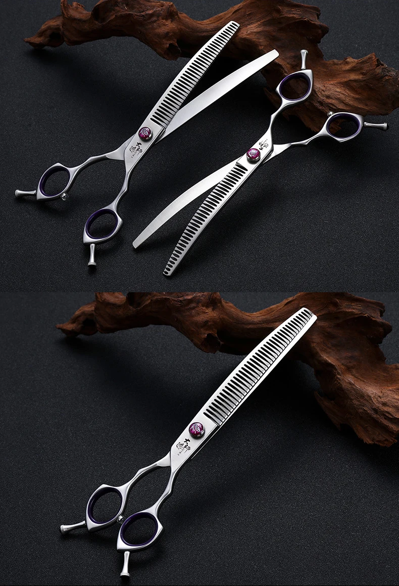 Fenice 7,0/7,5/8,0 Zoll Professionelle Tierpflegeschere Fishbone Zähne Gerade/Gebogene Chunker Schere JP440C Groomer Werkzeuge – Detail 10