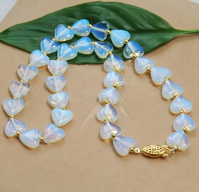 

Fashion 12mm Sri Lanka Opal Gemstone Heart Beads Necklace 18''