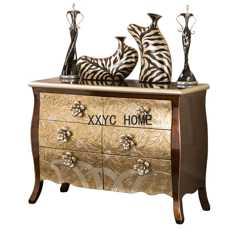 

American Simple Style Entrance Cabinet Neoclassical Creative Big Flower Handle Storage Cabinet