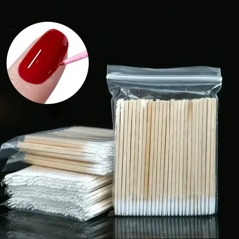 300/200/100Pcs Nails Wood Swab Cleaning Sticks Bud Tip Wooden Cotton Head Manicure Detail Corrector Nail Polish Remover Tools