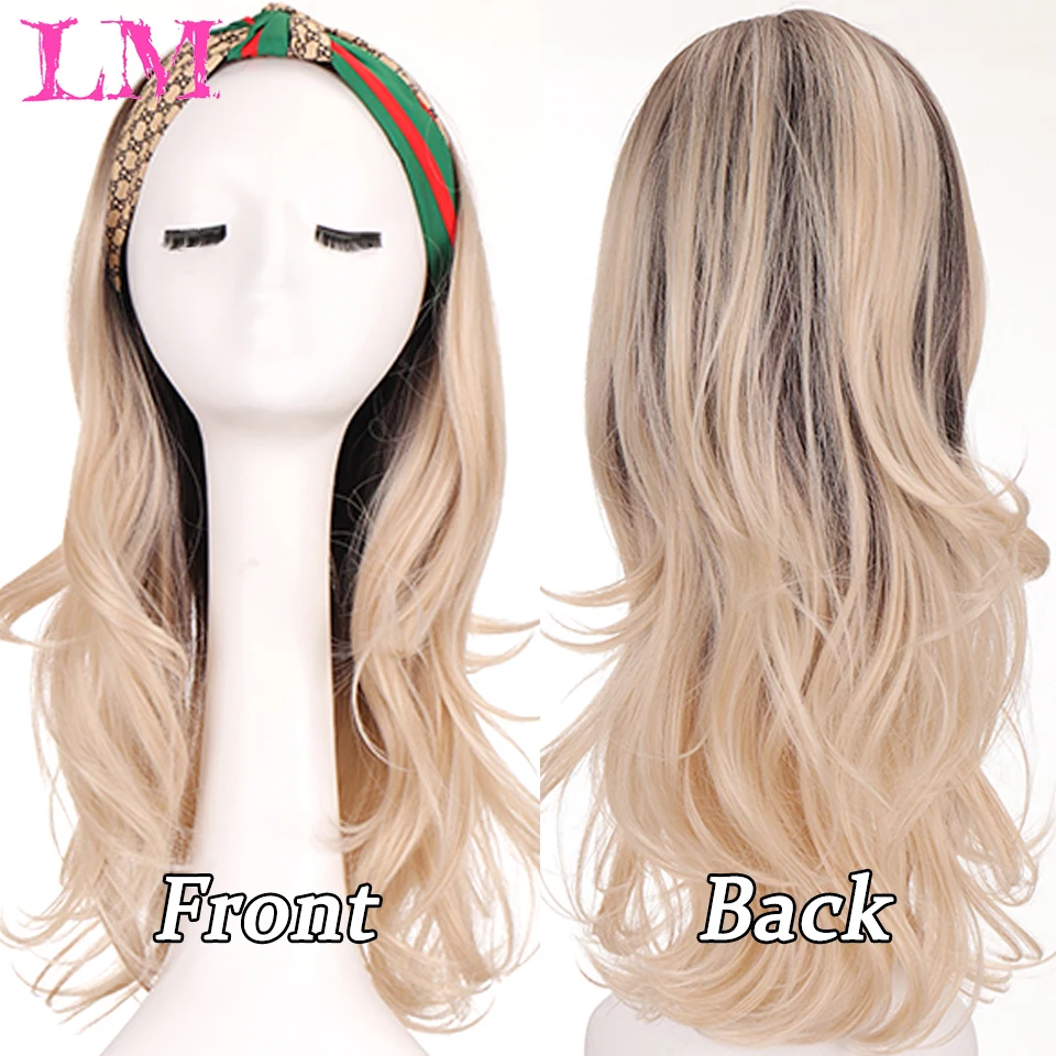 LM Synthetic Long Wavy Headband Wig Female Ombre Brown Black Blonde Cosplay Natural Heat Resistant Half Hair Wig for Women