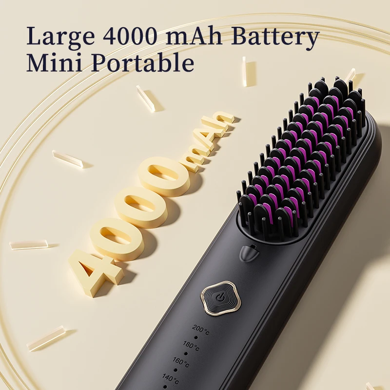 مشط تمليس الشعر اللاسلكي 100 مليون أداة تصفيف محمولة من السيراميك الأيونية السالبة بطارية 4000 مللي أمبير في الساعة أداة شعر للسفر