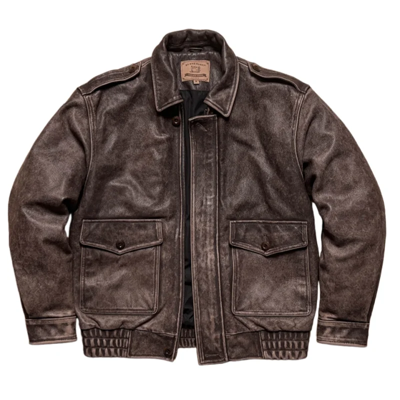 

Dark Brown Winter Leather Jacket Men Vintage Style Plus Size 5XL Genuine Natural Cowhide Turn-Down Collar G1 Flight Coat