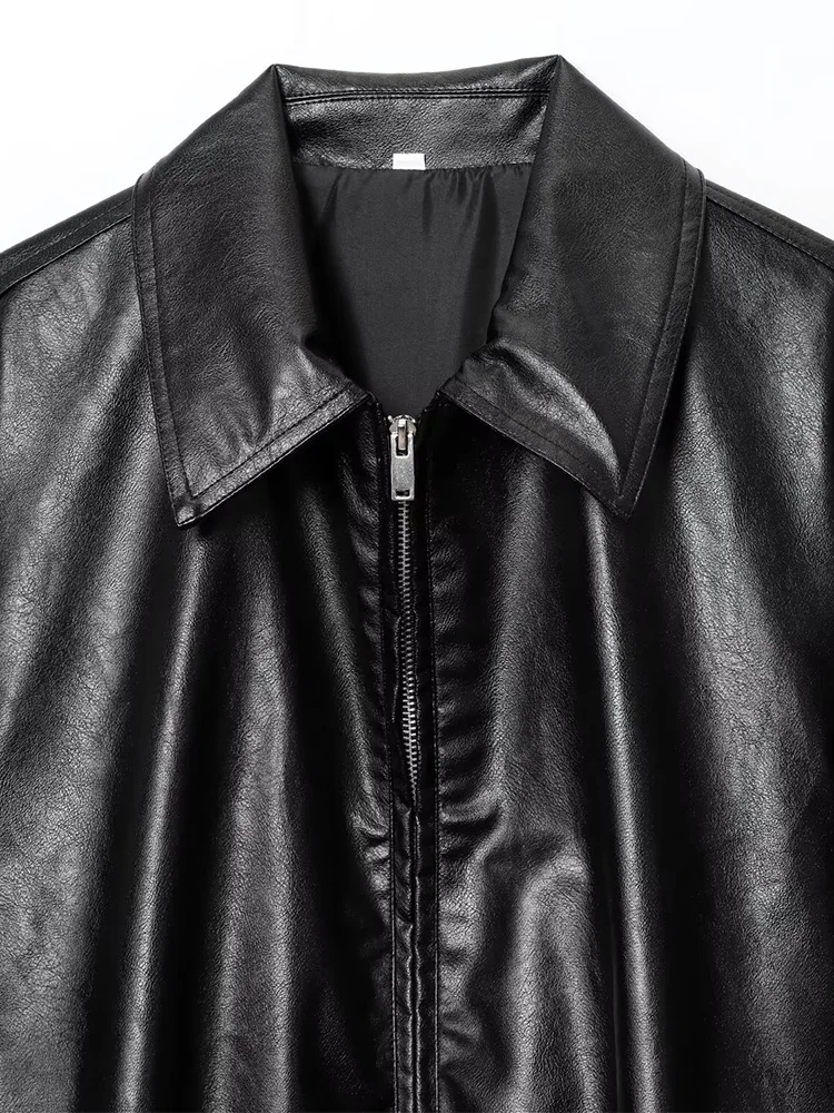 Estilo europeu nova moda feminina versátil temperamento cor sólida imitação de couro jaqueta de lapela piloto