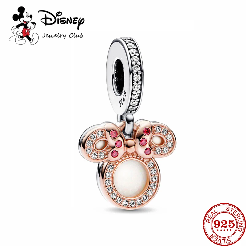 Disney-Cuentas de plata de ley 2023 con doble colgante, accesorio de Minnie Mouse, con silueta de mamá, compatible con Pulsera Original, joyería colgante artesanal, novedad de 925