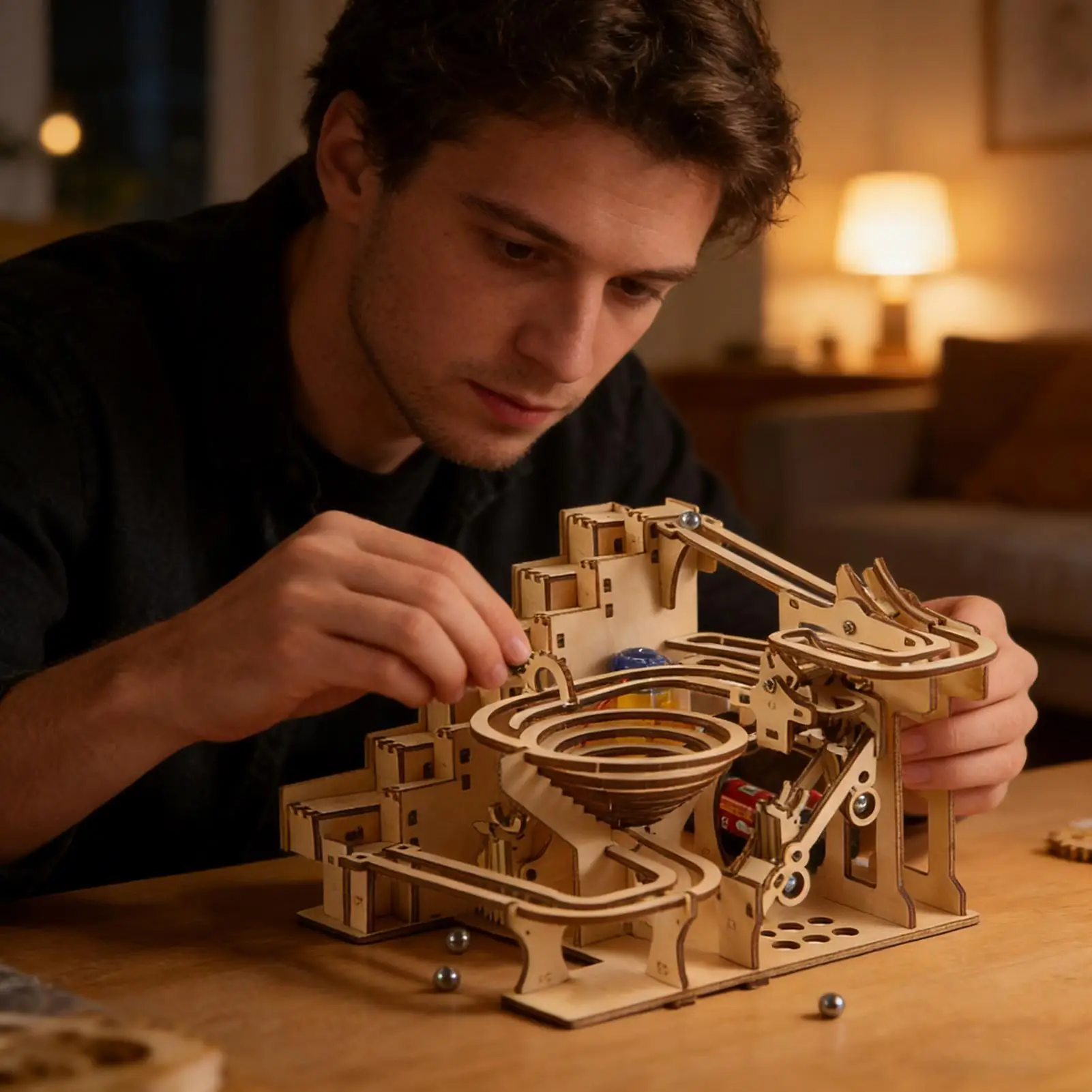 Rompecabezas de madera 3D, Mini juego de carrera de mármol, bricolaje, pista mecánica, modelo Manual, Kits de bloques de construcción, juguete para regalo para adolescentes y adultos