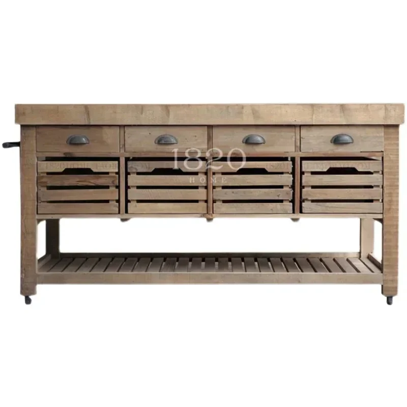 Wood Movable Middle Island Table Marble Sideboard Cabinet with Drawer Storage Cabinet Kitchen Console Kitchen Counter