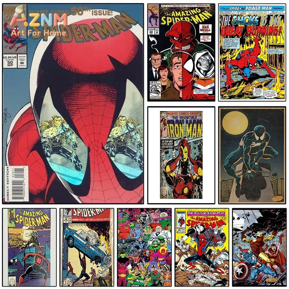 Spider‑Man Giant‑Sized 50th Issue Retro Comic Cover Canvas Wall Art Print Poster Unframed Canvas Painting Home Living Room Bed