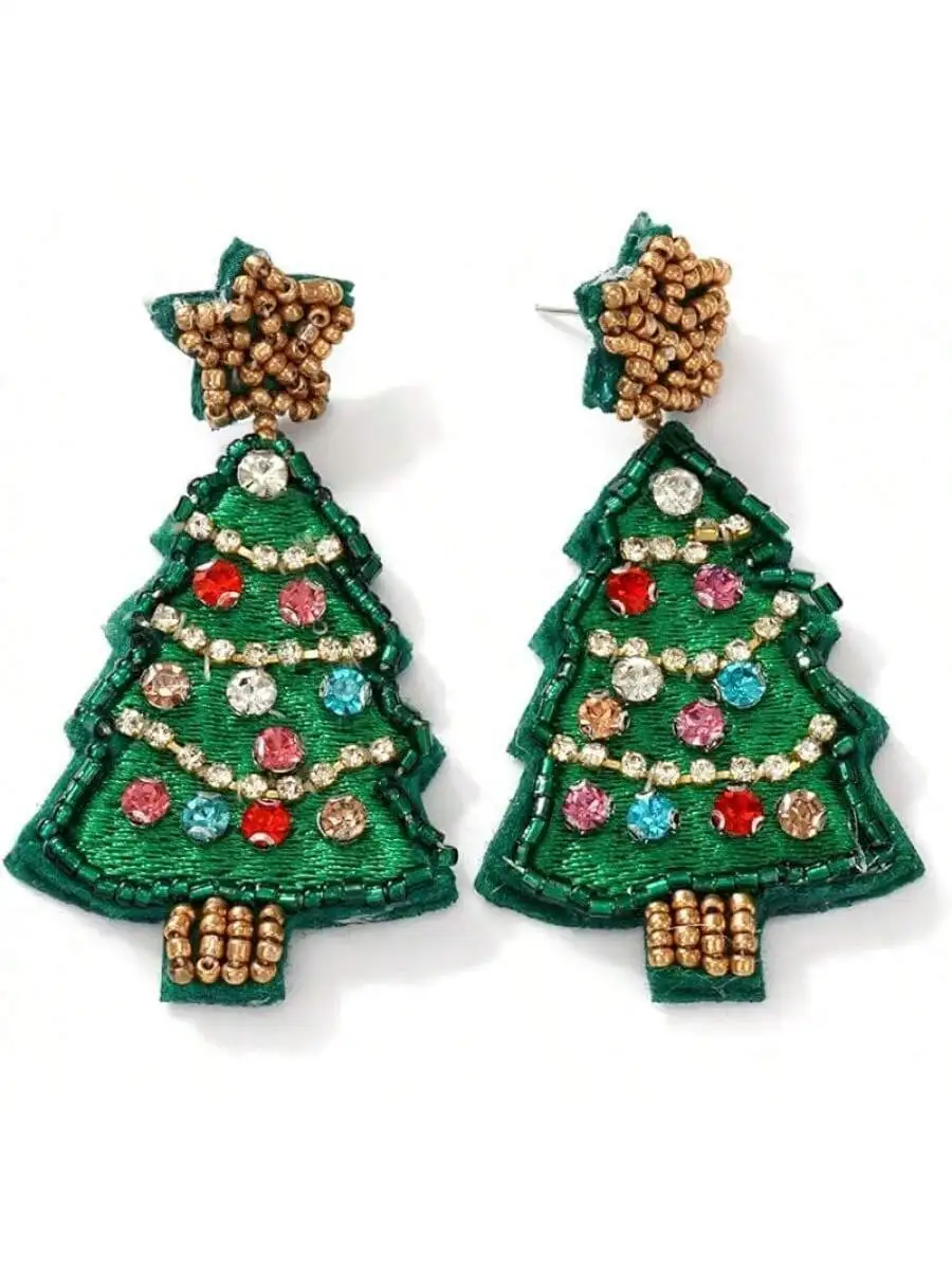 

Handmade Beaded Christmas Tree Drop Dangle Earrings For Women Festive Holiday Jewelry