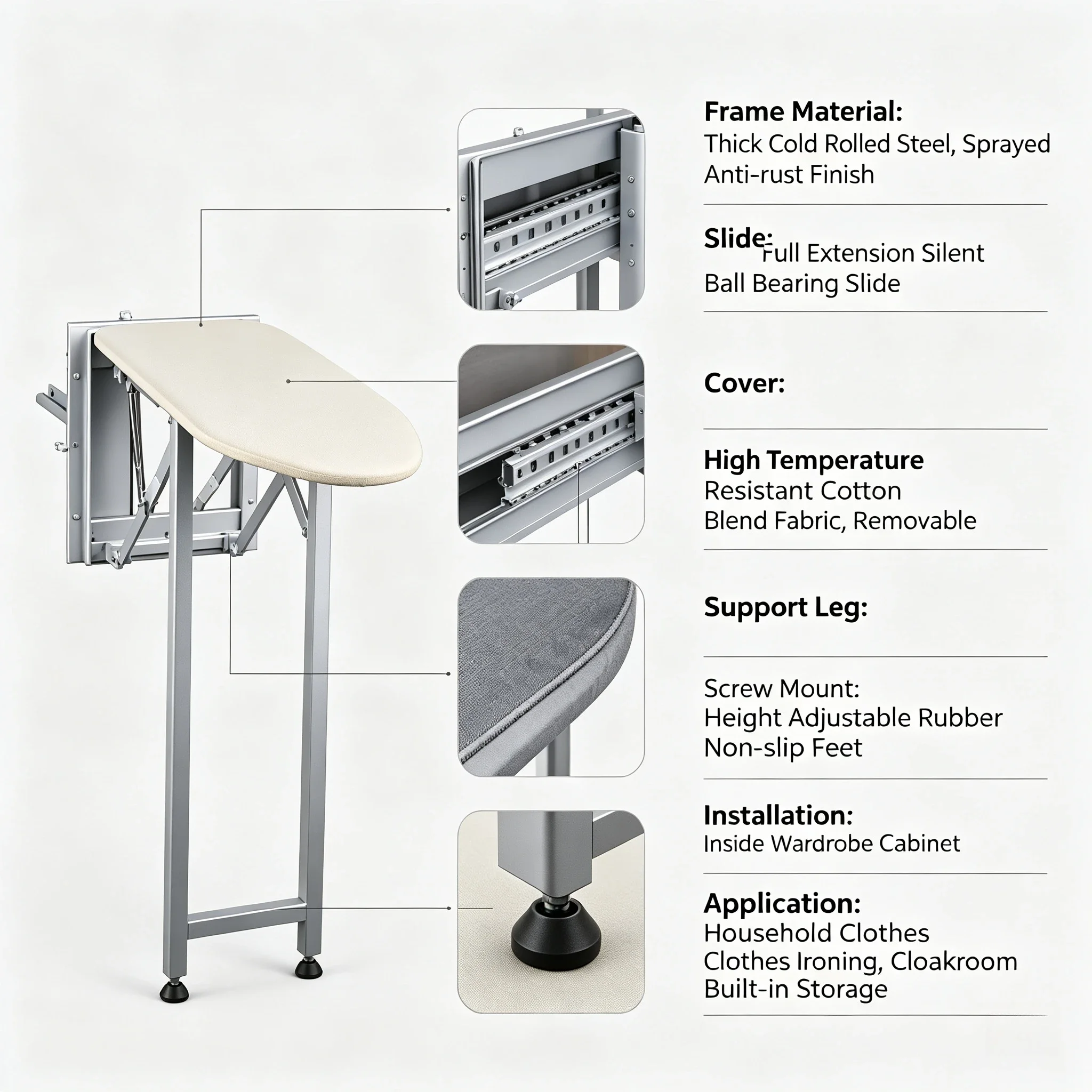 Wall Mounted Vertical Foldable Ironing Board High Temperature Resistant Thickened Multifunctional Clothes Ironing Table With