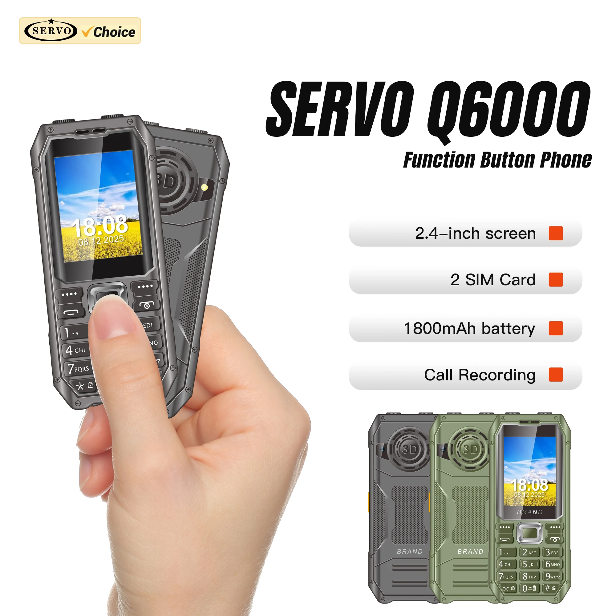 SERVO Q6000 Button Mobile Phone 2G GSM Vibration 2.4