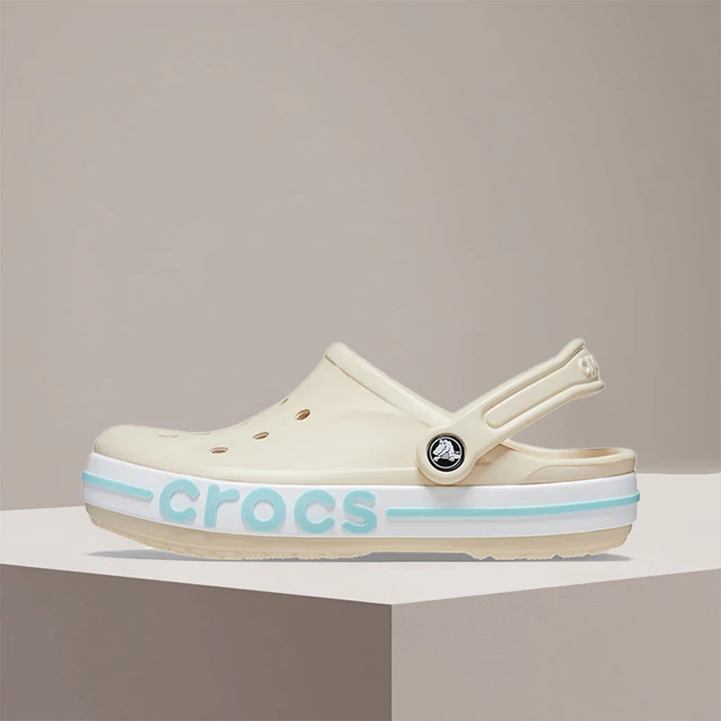 Crocs Bayaband Clog Off-White Blue Non-Slip Durable Lightweight Breathable Unisex Casual Slip-On Comfort Beach Shoe 205089-1LI
