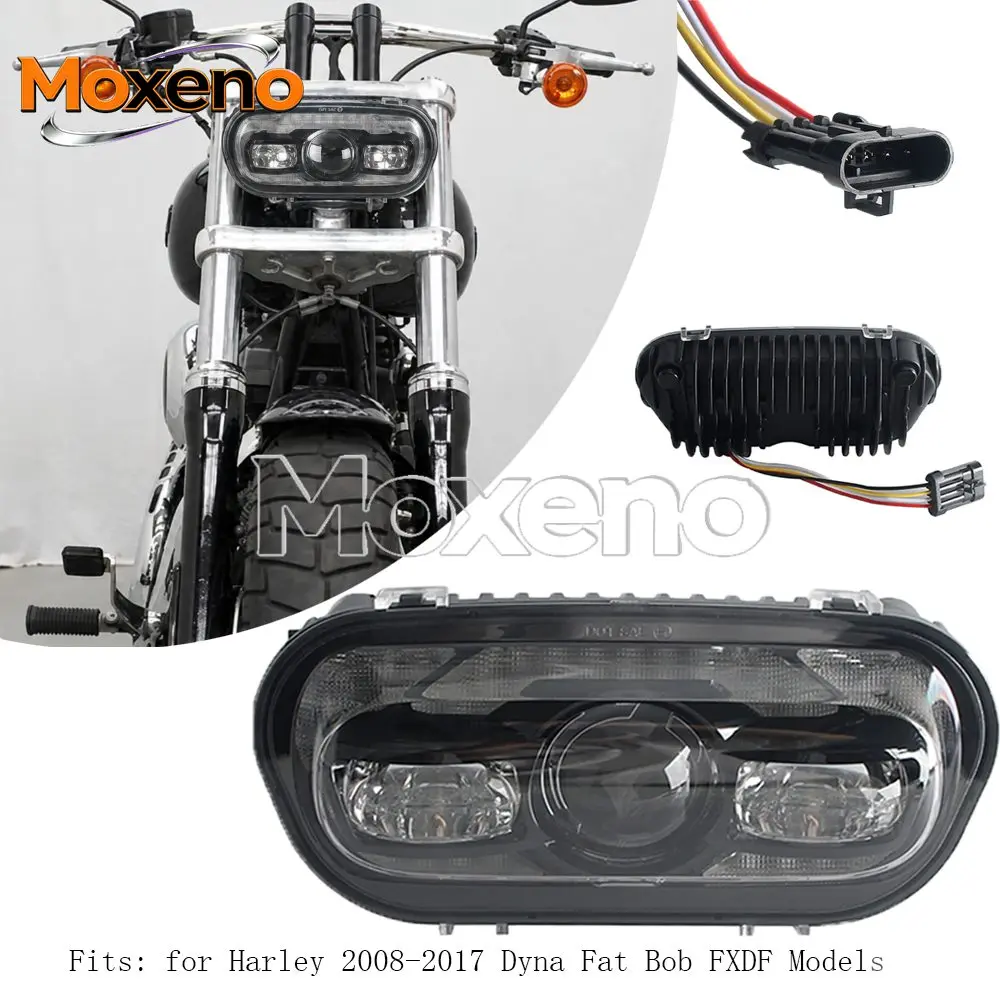 For Harley Dyna Fat Bob FXDF 2008‑2017 Front LED Projector Headlight High Low Beam DRL Replace Lamp Waterproof E‑Mark Certified
