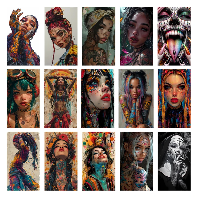 Subcultural Tattoo Girl Fashion Poster Stickers Vinyl Stickers DTF Heat Transfer Stickers Ironing on Clothes Bags DIY Applique