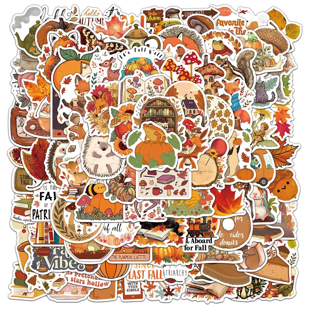 10/30/50/100pcs Cute Cartoon Autumn Animals Plants Stickers Vintage Fall Forest Decals Suitcase Phone Notebook Graffiti Sticker