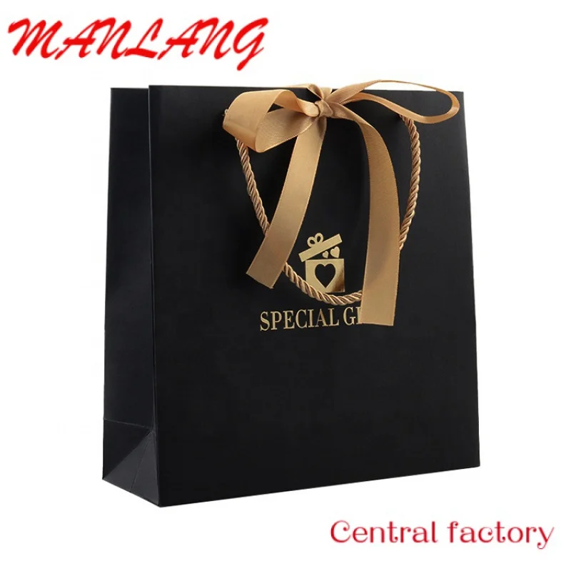 Sac à provisions en papier kraft noir personnalisé avec votre propre logo, poignée, couleur, cadeau de luxe