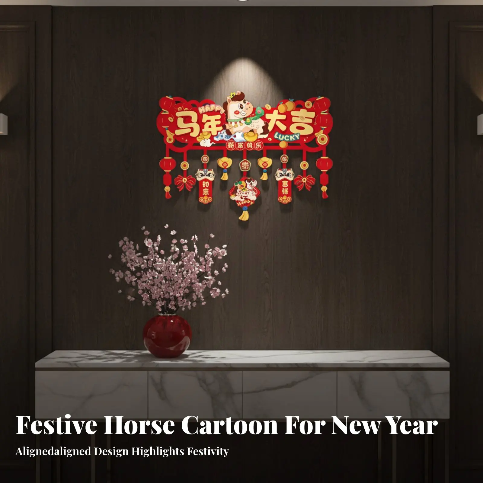 

2026 Year of the Horse Couplets, Cartoon Door Decor, Kindergarten, Festive Red, Fortune Theme