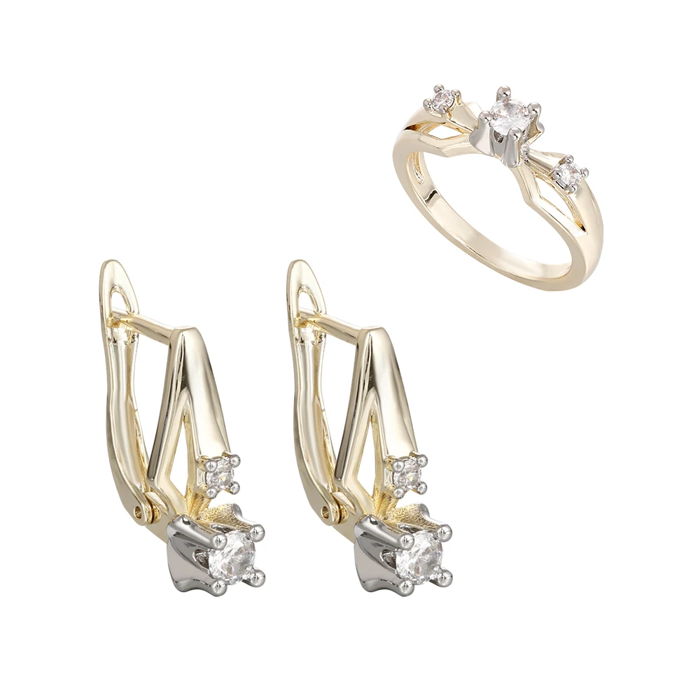 Leichter Luxus-Geometrie-Zirkonring und Ohrringe-Set, 14K vergoldetes Kupfer, einfache Alltagsaccessoires, Geburtstagsgeschenk – Detail 9